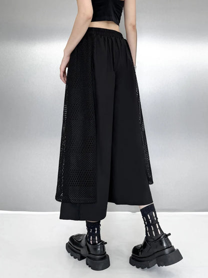 XITAO Mesh Patchwork Pants Sets Black Loose Fashion Lace-up Splicing Women Wide Leg Pants Two Pieces Sets Summer New ZY8842