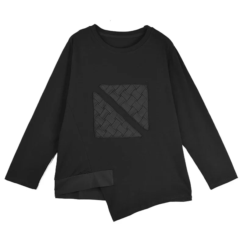 XITAO Asymmetrical Patchwork T-Shirts O-neck Pullover Solid Color Long Sleeve Casual All Match Loose Tops 2024 Autumn New GJ1089