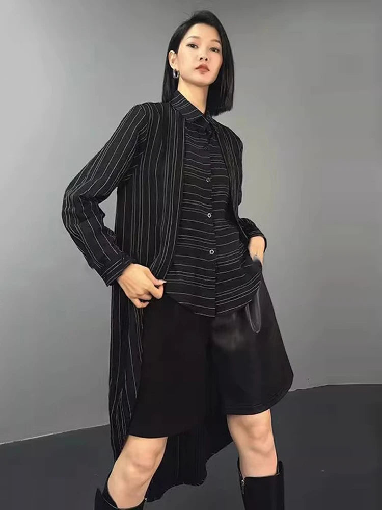 XITAO Asymmetrical Striped Single Breasted Women Shirt Turn-down Collar Loose Fashion All Match Temperament Blouse New ZY8917