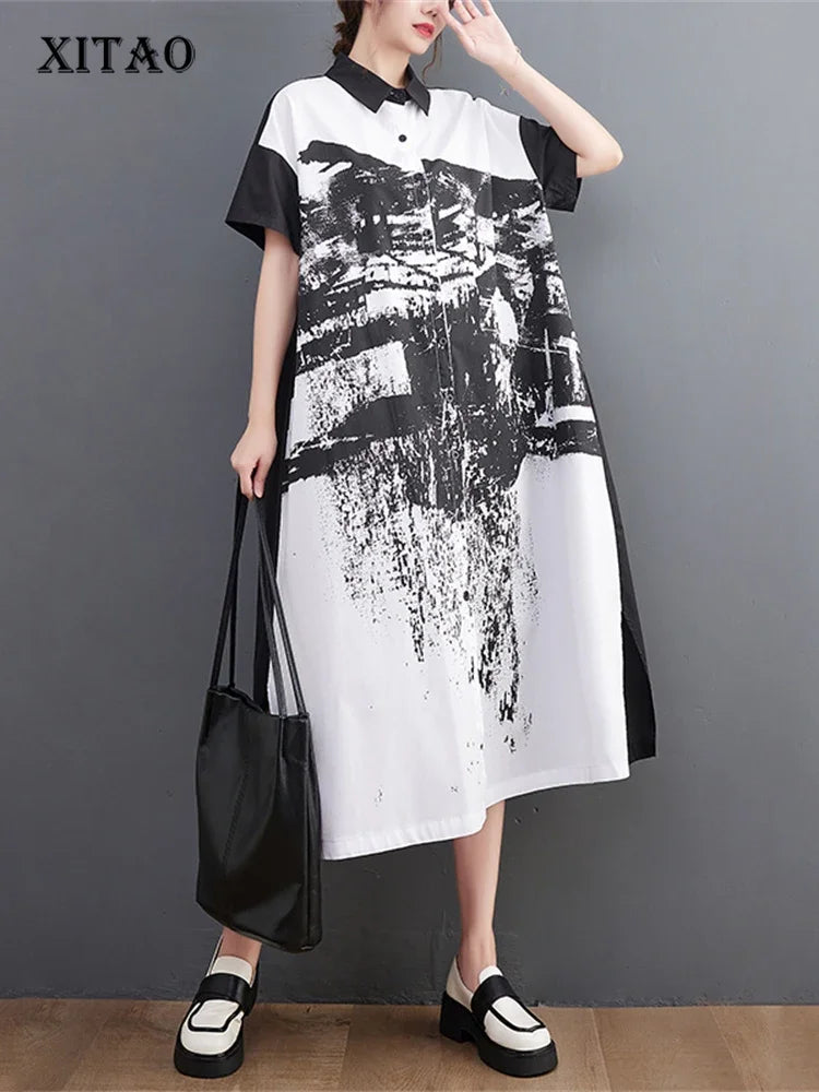 XITAO Single Breast Dress Fashion Small Fresh Casual Style Summer Minority Print Elegant Casual Style Dress WLD16386