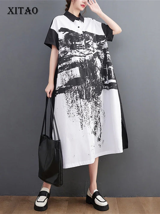 XITAO Single Breast Dress Fashion Small Fresh Casual Style Summer Minority Print Elegant Casual Style Dress WLD16386