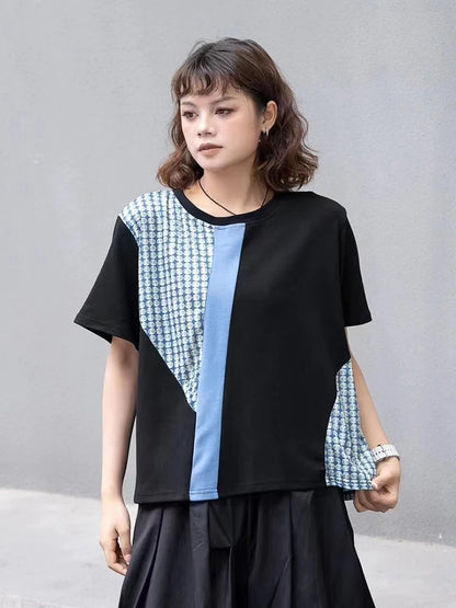 XITAO Patchwork Contrast Color Dot T-shirts O-neck Short Sleeve Pullover Casual Tops 2024 Summer New All Match Slimming GJ1043