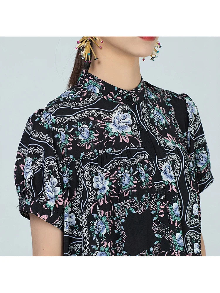 XITAO Print Pattern Dress Fashion New Women Chiffon Irregular Patchwork Hit Color Small Fresh Casual Style Dress CLL1400