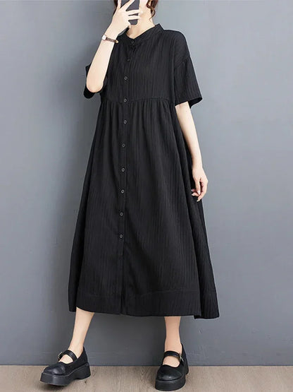 XITAO Loose Stand Collar Dress Temperament Appear Thin Summer New Arrival Casual Fashion Elegant Solid Color Dress HQQ0422