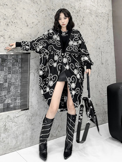 XITAO Embroidery Single Button V-neck Trench Batwing Sleeve Loose Fashion Loose Temperament Long Coat 2024 Autumn New ZY8882