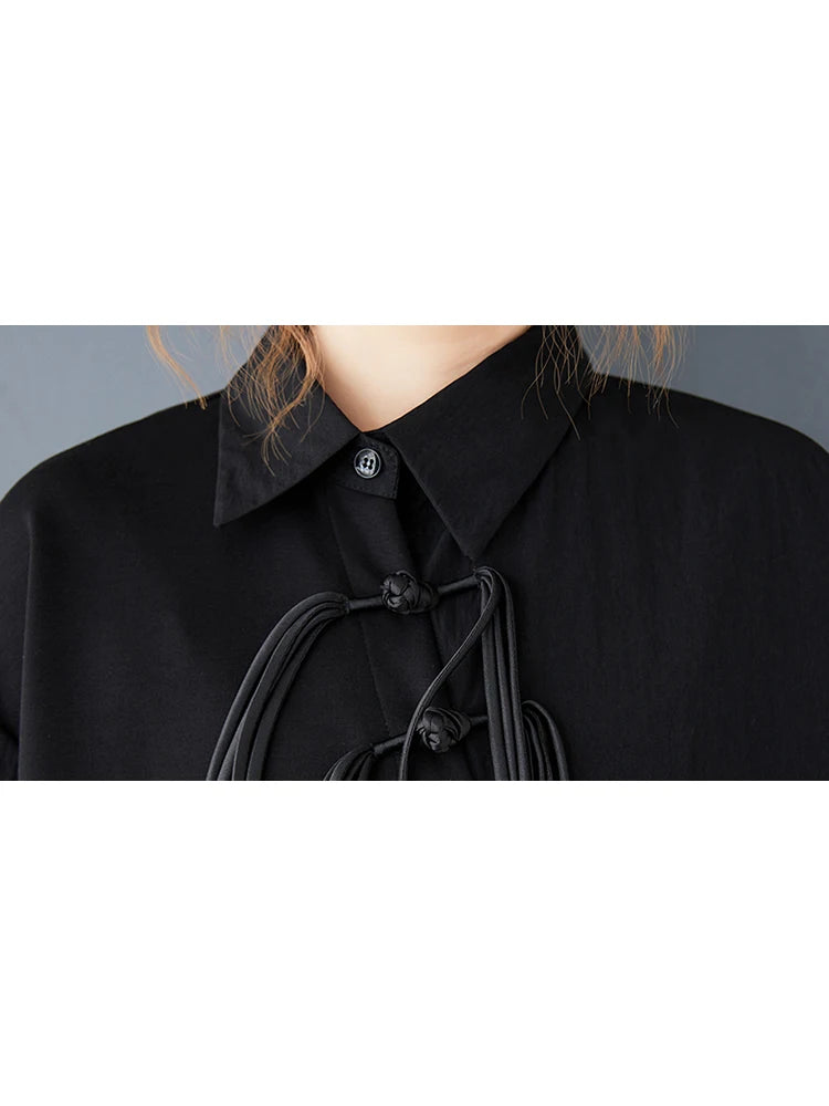 XITAO Single Breasted Irregular Tassel Full Sleeve Blouse New Chinese Style Casual Turn-down Collar Autumn Women Shirt GMM1179