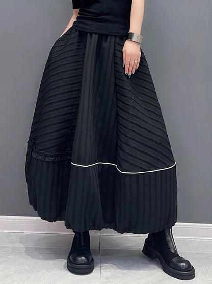 XITAO Female Casual Black Skirt Striped Asymmetrical Splicing Loose Fashion Women Spring New Simplicity All-match Skirt LYD1545