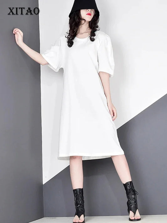 XITAO Plus Size Fashion Casual T-shirt Dress Women Clothes Summer New Match All Personality Pullover Short Sleeve Dress ZLL5256