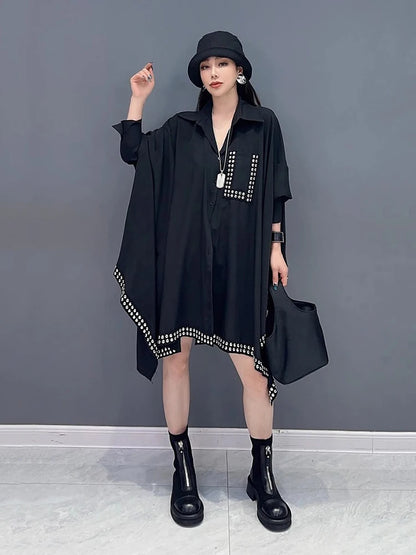 XITAO Batwing Sleeve Rivet Decoration Shirt Loose Fashion Personality Women Loose Turn-down Collar Spring New Top LYD1542