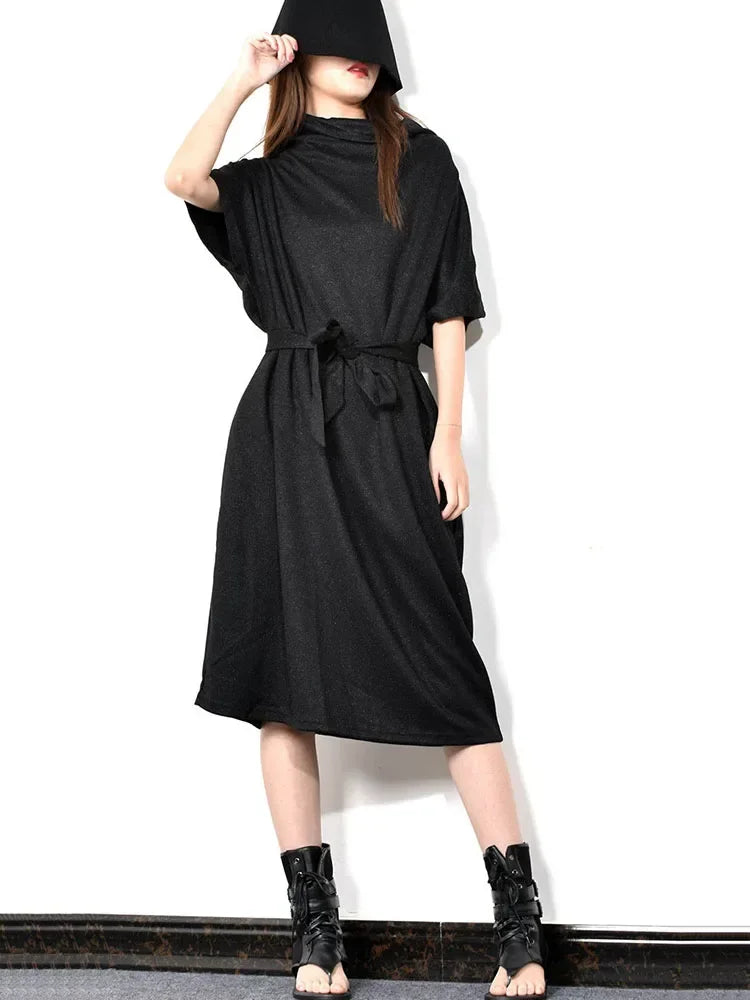 XITAO Sashes Casual Turtleneck Collar Dress Women Spring Fashion Tide New Style Loose Short Sleeve Pocket Dress GCC2815