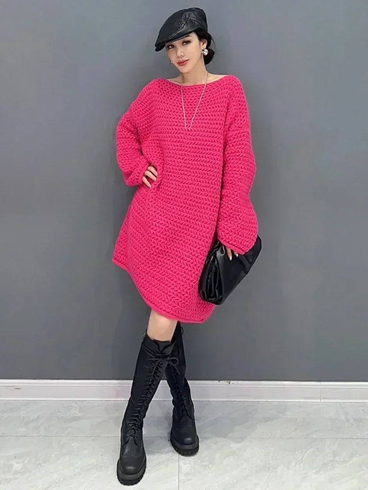 XITAO Loose Female Knitting Dress Casual Fashion Solid Color Slimming Women Spring New Arrival Simplicity Trend Dress HQQ1752