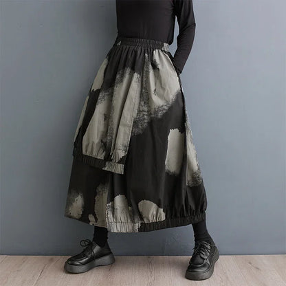 XITAO Asymmetrical Patchwork Skirt Personality Fashion Contrast Color Loose Slit Women Street Trendy Skirt New DMJ3412