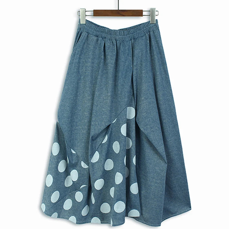 XITAO Patchwork Elastic Waist A-line Skirt Polka Dot Casual Loose All-match Slimming Summer Women New Fashion Skirt GJ1007