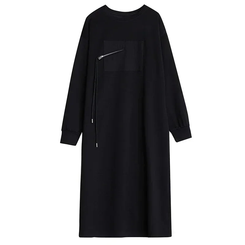 XITAO O-neck Full Sleeve Loose Dress Casual Fashion Solid Color Zippers Design Simplicity Autumn Women New Dress DMJ2690