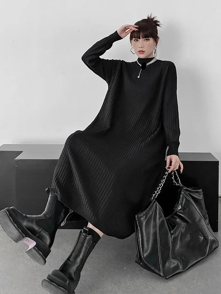 XITAO Solid Color Casual Knitting Dress Loose Fashion Simplicity Temperament Turtleneck Pullover Women Sweater Dress WLD15094