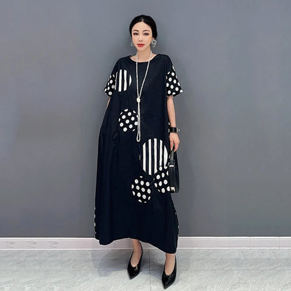 XITAO Korea Striped Dresses Patchwork Female Appear Thin Summer Women New Arrival Fashion All Match O-neck DMJ1159