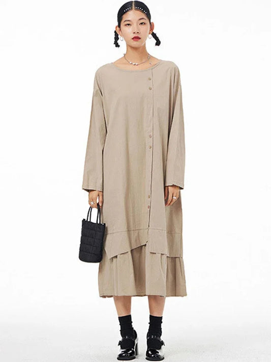 XITAO Pleated Hem Dress Fashion Pullover Casual Style Full Sleeve Spring Summer New Minority Elegant Loose Dress WMD4412