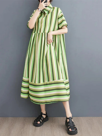 XITAO Striped Dress Fashion Women New Pullover Goddess Fan Casual Style 2024 Summer Minority Loose Elegant Dress WLD11315