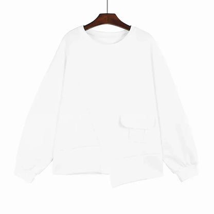 XITAO Casual Asymmetric Sweatshirts Personality Pocket Patchwork Women Spring New Loose All-match Long Sleeve Top DMJ3606