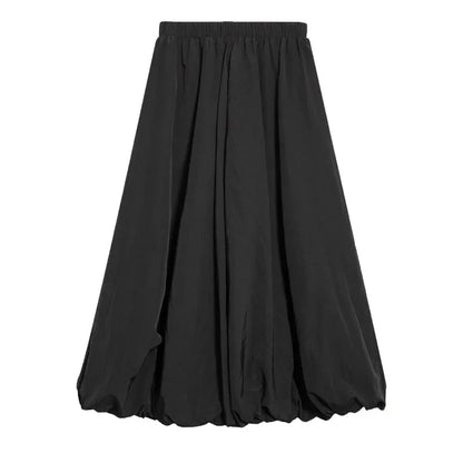 XITAO Pocket Patchwork Elastic Waist Skirt Solid Color Loose A-line Mid-calf All Match Fashion Casual Skirts 2024 Autumn HJF7105