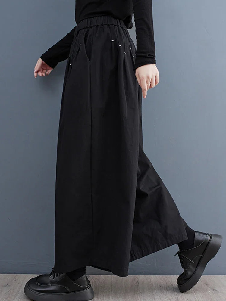 XITAO Loose Casual Ankle Length Pants Elastic Waist Simplicity Fashion Appear Thin Spring Women Wide Leg Pants DMJ2582