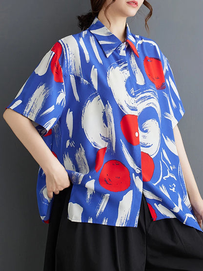 XITAO Asymmetrical Women Casual Shirt Contrast Color Fashion Print Turn-down Collar Short Sleeve Top Summer New WLD20201