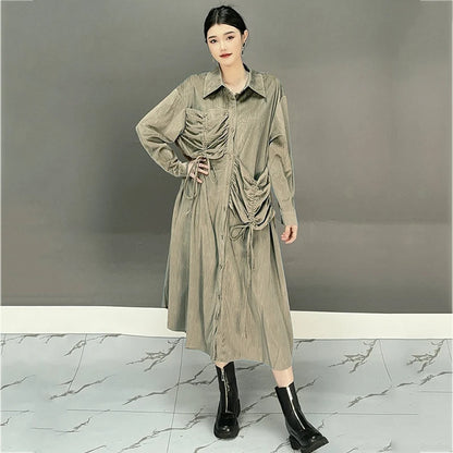 XITAO Solid Color A-line Casual Full Sleeve Mid-calf Dress Fashion Fitting Loose Personality Autumn New Female Dress GMM1066