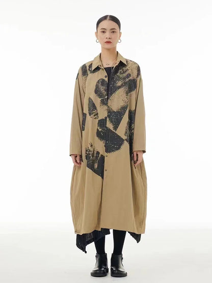 XITAO Fashion Casual Trench Loose Simplicity Turn-down Collar Print Single Breasted Women All-match Coat WLD13254