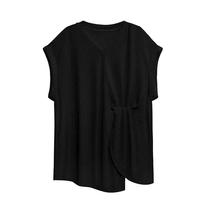 XITAO Irregular Sleeveless T-shirt Folds Slit Hem Loose Fashion Casual Women Top 2024 Summer New Simplicity Trendy GJ1067