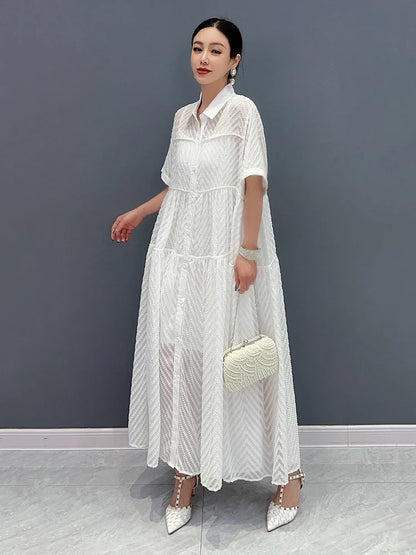 XITAO Solid Color Casual Female Shirt Dress Loose Fashion Simplicity Turn-down Collar Splicing Dress Summer New Women ZY8867