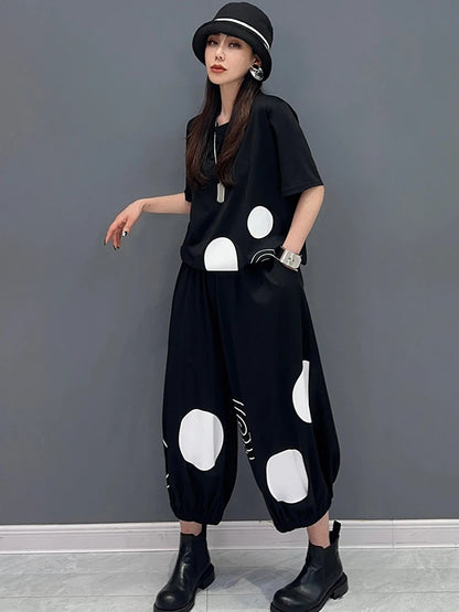 XITAO Short Sleeve T-shirt Harem Pants Two Piece Set Print Loose Casual Fashion Summer Women Street Trendy New Set DMJ4140