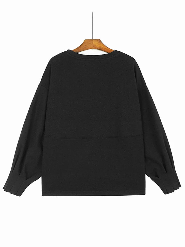 XITAO Full Sleeve Irregular Solid Color T-shirt Simplicity All-match Pullover Pleater Personality 2024 Autumn New Top DMJ4181