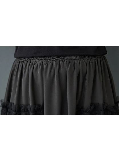 XITAO Gauze Patchwork Elastic Waist Skirt Loose All Match Mid-calf Casual Slimming Temperament Skirt Spring New GMM1251