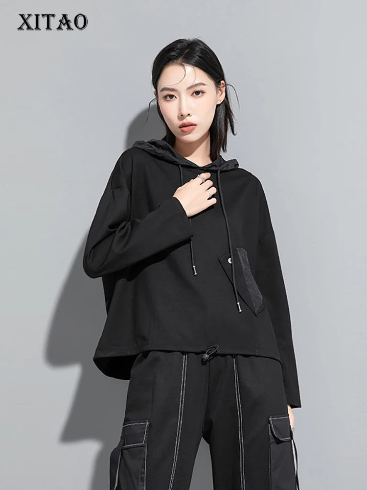 XITAO Hooded Casual Sweatshirt Solid Color Pullover Full Sleeve Personality Simplicity Spring Fashion Women New Top LYD1723