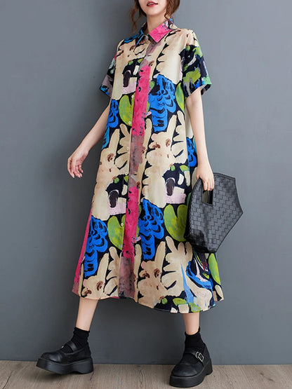 XITAO Loose Print Irregular Shirt Dress Casual Single Breasted All-match Women Summer New Simplicity Temperament Dress DMJ4170