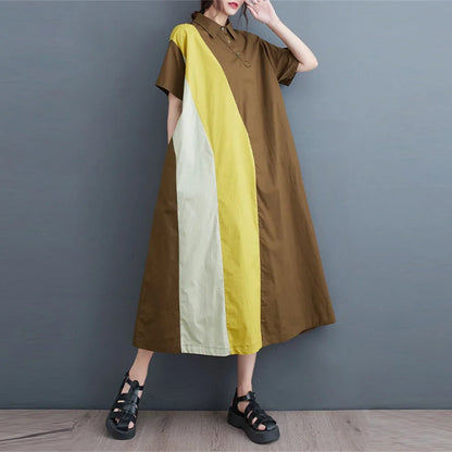 XITAO Patchwork Shirt Dress Fashion Women Goddess Fan Casual Style Pullover Striped Summer Minority Loose Elegant Dress WLD11529