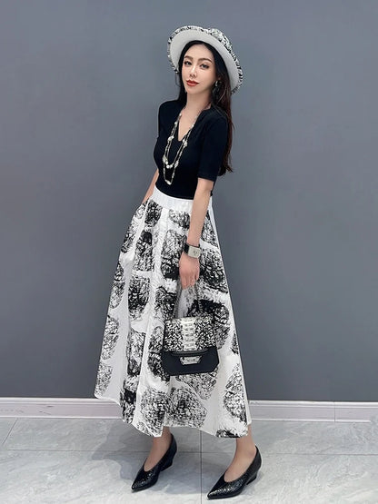 XITAO Printed Casual Skirt Elastic Waist Simplicity Ladies Elegant Loose Size Spring Summer Fashion Women New Skirt LYD1706