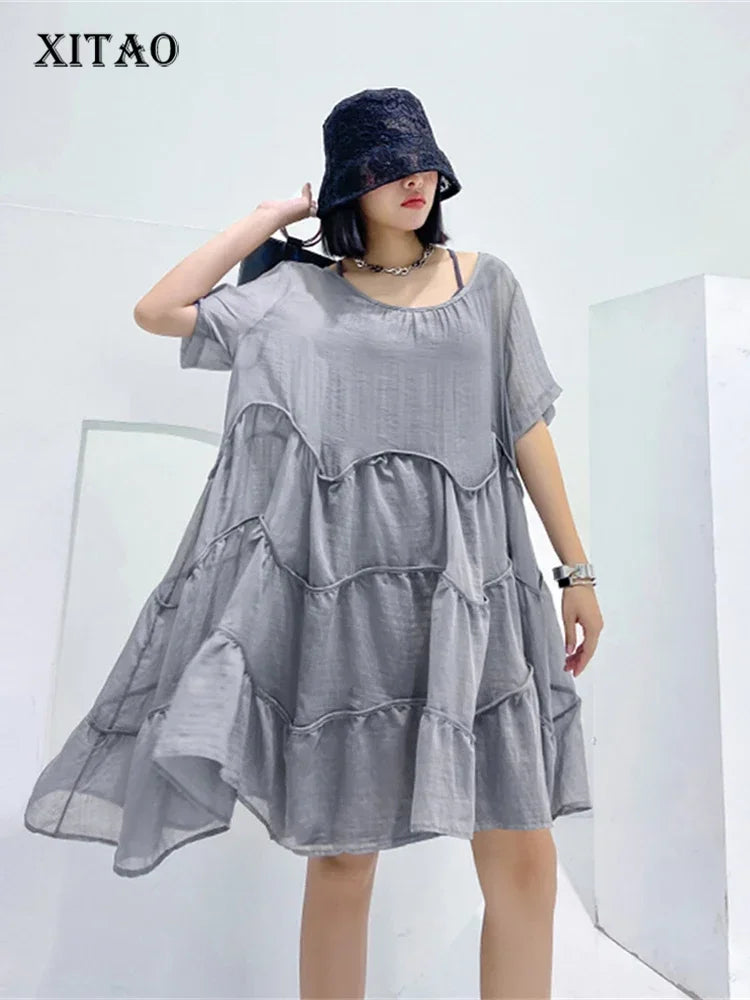 XITAO Perspective Dress Fashion Women Elegant Goddess Fan Casual Style Summer Minority Loose Elegant Dress WLD16551