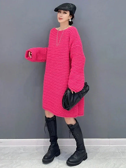 XITAO Loose Female Knitting Dress Casual Fashion Solid Color Slimming Women Spring New Arrival Simplicity Trend Dress HQQ1752