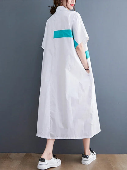 XITAO Simplicity Casual Shirt Dress Loose Fashion Contrast Color Patchwork Bat Wing Sleeve Shirt Dress Summer New WLD13734