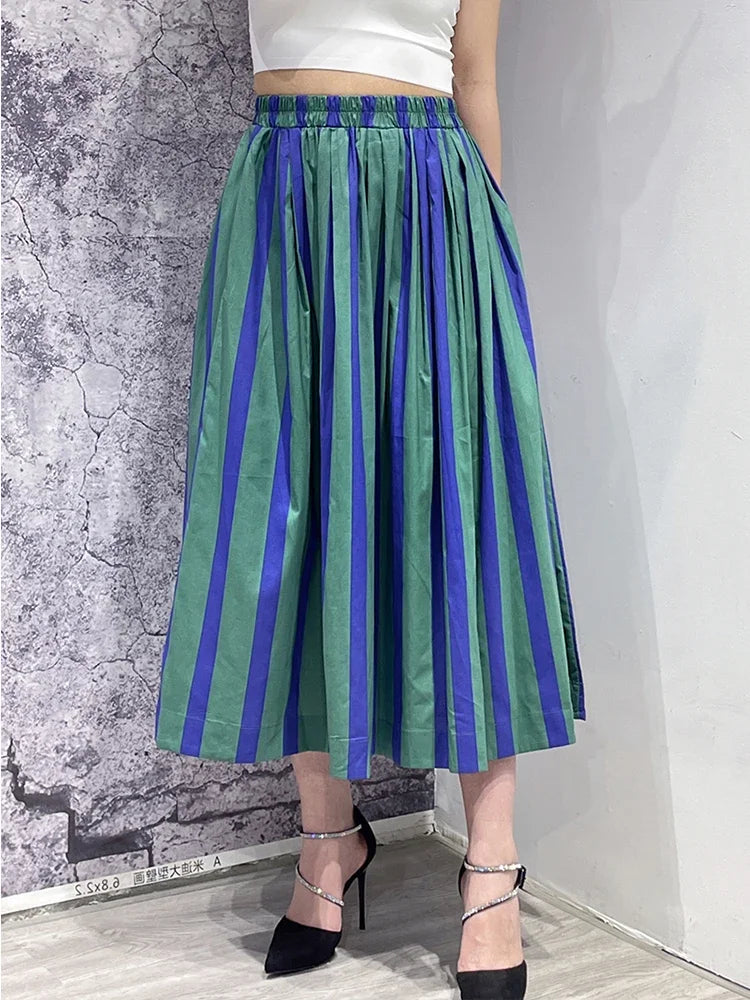 XITAO Casual Striped Skirt Loose Fashion Simplicity Summer New Temperament All-match Fashion Contrast Color Skirt ZY4491