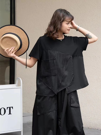 XITAO Gauze Patchwork Short Sleeve T-shirts O-neck Solid Color Pullover Loose Casual Tops Summer New All Match GJ1055