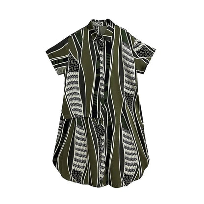 XITAO Print Irregular Shirt Dress Single Breasted Loose Casual Temperament Slimming Fashion ZY8854