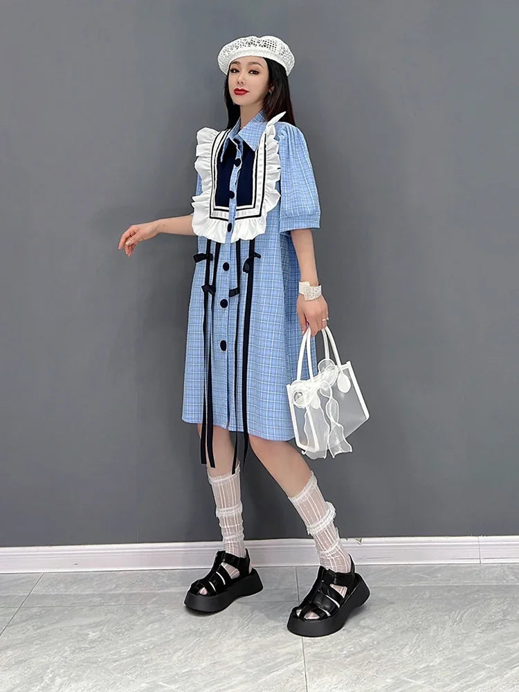 XITAO Ruffle Dress Fashion Drawstring Single Breast Goddess Fan Patchwork Summer Minority Loose Elegant Dress WMD6404