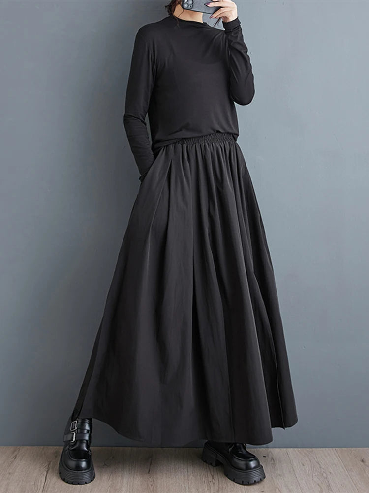 XITAO Solid Color Casual Loose Women Skirts Autumn New A-line Mid-calf Temperament New Fashion Elastic Waist Skirts GYX1066