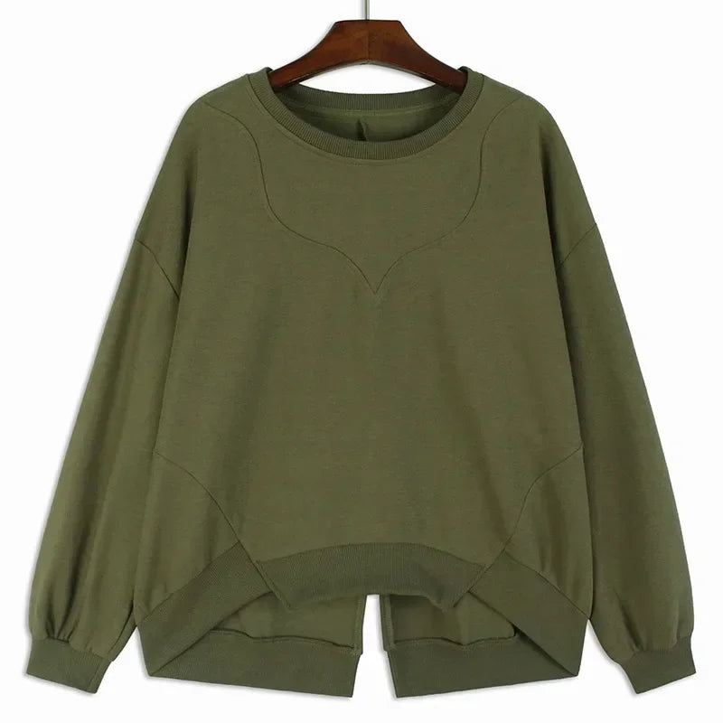 XITAO Loose Irregular O-neck Sweatshirts Personality Solid Color Long Sleeve Women Autumn New Casual All-match Top GYX1012