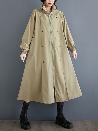 XITAO Loose Fashion Casual Female Trench Casual Solid Color Long Sleeve Turn Down Collar Zipper Women A-line Coat GYX1047