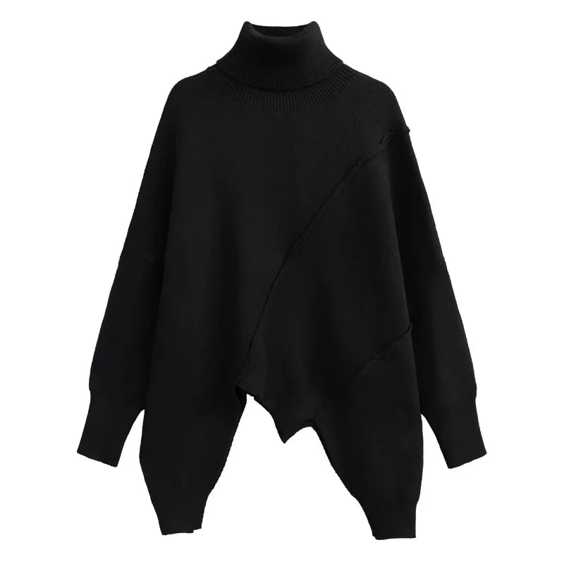 XITAO Irregular Sweater Solid Color Knitting Turtleneck Pullover Women Sweater 2024 Autumn New Simplicity All-match LYD1336