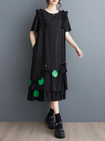 XITAO Asymmetrical Edible Tree Fungus Female Dress Ruffles Hem Casual Fashion Loose Short Women Summer New Black Dress LYD1882