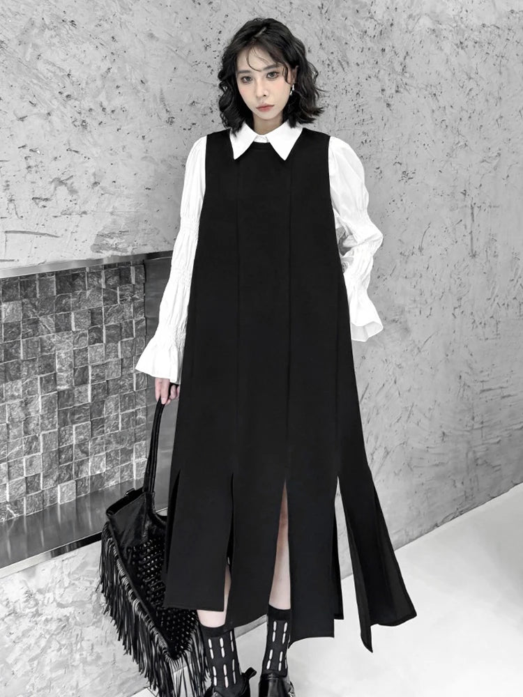 XITAO Fashion Loose Solid Color Women Mid-calf Dress O-neck A-line Sleeveless Irregular Slim Autumn Female Dress ZYY1079